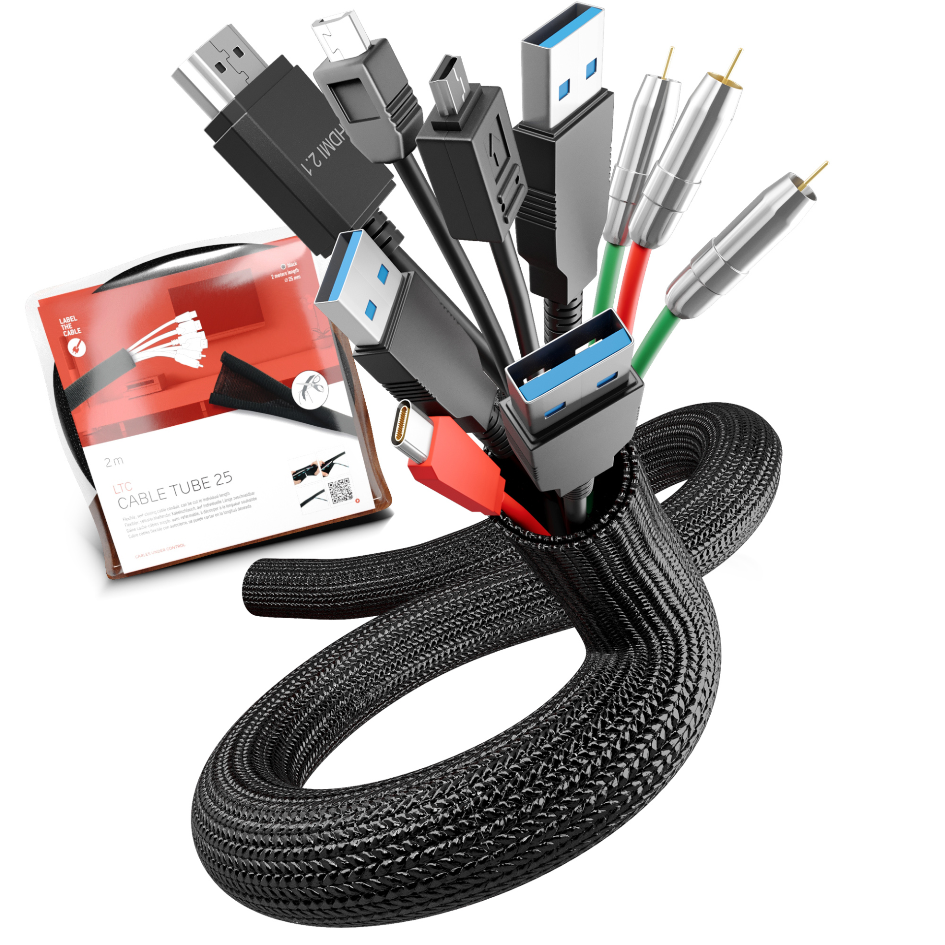 LTC CABLE TUBE, Gewebekabelschlauch Durchmesser 2,5 - 4 cm 2m schwarz