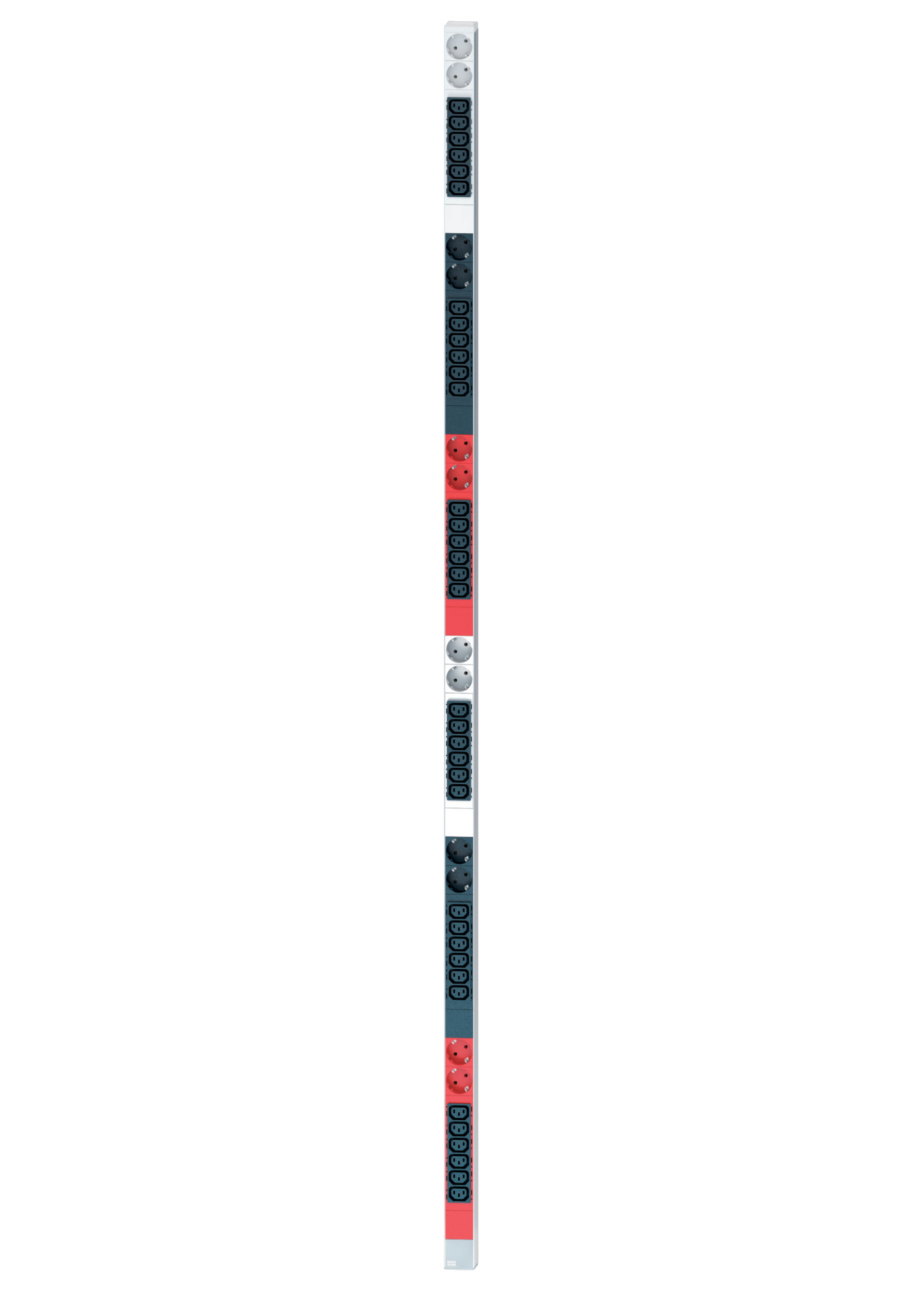 Steckdosenleiste vertikal 36 x C13 + 12 x CEE 7/3, 6-phasig, Aderendhülsen