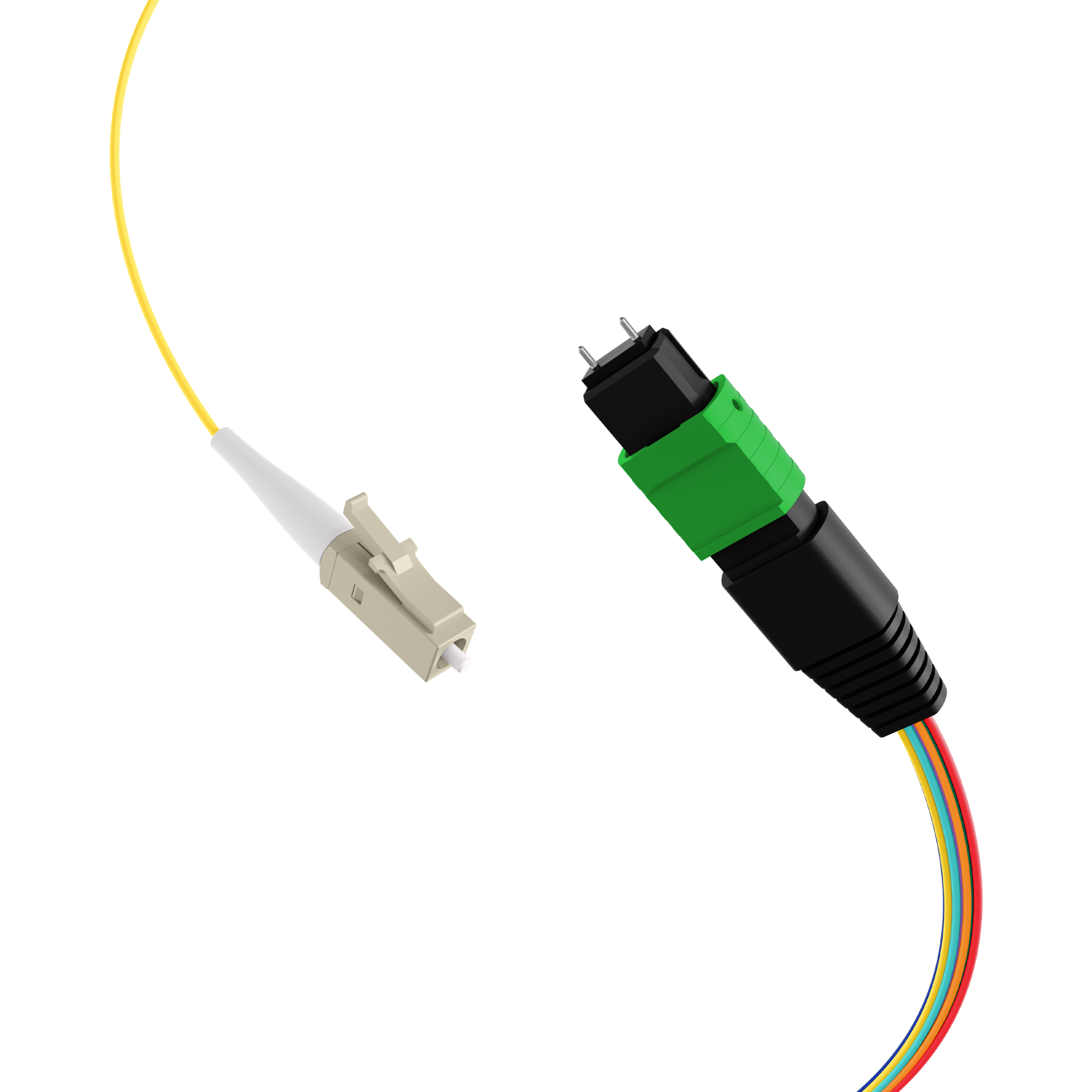 MTP®/APC(M)-LC Fanout cable OS2 8 fibers Typ B LSZH yellow 3m